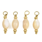 Natural Freshwater Shell Pendants, Rice Charm, with 304 Stainless Steel Findings, Ion Plating(IP), Long-Lasting Plated, Real 18K Gold Plated, 20~20.5x5.5~6mm, Hole: 3mm(SH-CBA5EEC-01G)