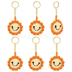 Woolen Yarn Keychain, with Iron Keychain Rings, Sun, Orange, 11.5cm, 6pcs/set(KEYC-NB00001)