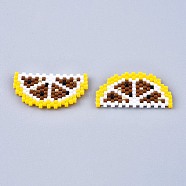 Handmade Seed Beads Pendants, with Elastic Thread, Loom Pattern, Lemon, Sienna, 15.5x28x1.5~2mm(SEED-I012-12)
