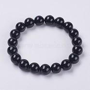 Natural Jade Beaded Stretch Bracelet, Dyed, Round, Black, 2 inch(5cm), Beads: 8mm, about 22pcs/strand(BJEW-P213-06-8mm)