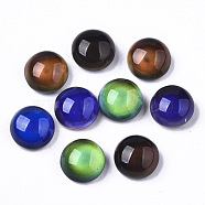 Translucent Glass Cabochons, Changing Color Mood Cabochons, Half Round/Dome, Black, 12.5x7mm(X-GLAA-T023-03C)
