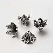 Tibetan Style Alloy Flower Bead Caps, Antique Silver, 12x18mm, Hole: 2mm(X-TIBEB-O005-01)