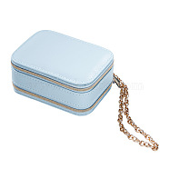 2-Layer Portable PU Leather Jewelry Set Shoulder Bag Boxes, Jewelry Zipper Case with Mirror Inside, for Earrings, Rings, Necklaces Storage, Light Sky Blue, 11.5x8.5x5.5cm(PW-WG82578-01)