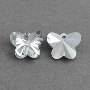 Butterfly Electroplated Glass Pendants, Silver Plated Bottom, Faceted, Clear, 12x15x7mm, Hole: 1mm(EGLA-R083-01)
