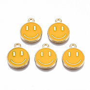 Alloy Enamel Charms, Cadmium Free & Lead Free, Smiling Face, Light Gold, Gold, 14.5x12x1.5mm, Hole: 1.5mm(ENAM-S121-165C-RS)