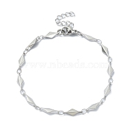 304 Stainless Steel Rhombus Link Chain Bracelets for Women, Stainless Steel Color, 6-7/8 inch(17.5cm)(BJEW-D023-02P)