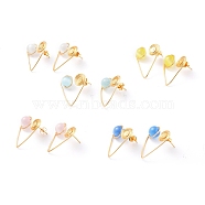 Cat Eye Stud Earrings, with Copper Wire, 304 Stainless Steel Stud Earring Findings and Brass Ear Nuts, Golden, Mixed Color, 23~25mm, Pin: 0.8mm(EJEW-JE03765)