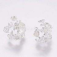 Brass Fancy Bead Caps, Flower, 4-Petal, Silver Color Plated, 14x16x18mm, Hole: 2.5mm(PALLOY-G193-07S)