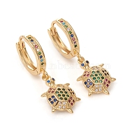 Brass Micro Pave Cubic Zirconia Huggie Hoop Earrings, Long-Lasting Plated, Tortoise, Colorful, Golden, 33mm, Pin: 1mm(EJEW-G276-18G)