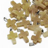 Natural Topaz Jade Pendants, with Stainless Steel Snap On Bails, Cross, 29~30x18~19x5~6mm, Hole: 6x4mm(G-T080-02)
