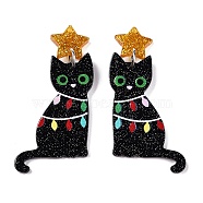 Christmas Themed  Acrylic Pendants, with Iron Findings, Cat Shape, 51x26x2mm, Hole: 1.2mm(X-SACR-P023-B02)