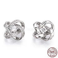 Rhodium Plated 925 Sterling Silver Micro Pave Cubic Zirconia Charms, with S925 Stamp, Flower Charms, Nickel Free, Real Platinum Plated, 11x11x4mm, Hole: 1.2mm(STER-T004-63P)