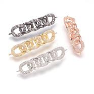 Brass Micro Pave Cubic Zirconia Links, Chain Shaped, Mixed Color, 9x42x5mm, Hole: 1mm(ZIRC-E124-25)