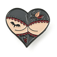 Gothic Sexy Butt Heart Shaped Enamel Pins, Halloween Brooch, for Backpack Clothes, Dark Gray, 28x30.5x1.5mm(JEWB-B016-02EB-04)