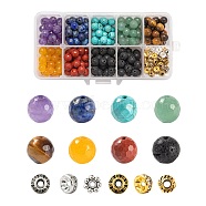 285Pcs 14 Style Natural Mixed Faceted Round Gemstone Beads, with Alloy & Brass Spacer Beads, Chakra, Rondelle & Bicone & Flower, 8mm, Hole: 1mm(G-LS0001-58)