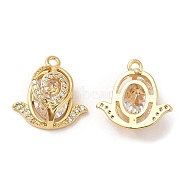 Brass and Clear Cubic Zirconia Pendants, Real 18K Gold Plated, 15x15x6.5mm, Hole: 1.2mm(ZIRC-Q202-07G)