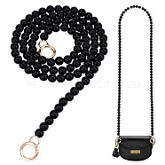 Black Plastic Imitation Pearl Round Beaded Bag Handles, with Zinc Alloy Spring Gate Rings, for Bag Replacement Accessories, Light Gold, 120cm(FIND-WH0127-22F)