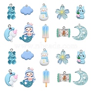 30Pcs 10 Styles Opaque & Transparent  Resin Pendants, with Platinum Tone Iron Loops, Mermaid & Moon & Cloud & Ice Cream Charms, Mixed Shapes, Blue, 20~41.5x13~33x5~7.5mm, Hole: 2mm, 3pcs/style(RESI-CJ0003-02)