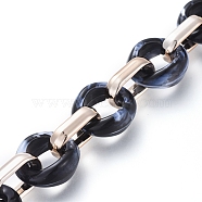 Transparent Acrylic Handmade Cable Chain, Flat Oval, Black, 18.5x11.5x4.5mm, about 39.37 inch(1m)/strand(AJEW-JB00547-06)