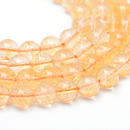 Round Natural Citrine Bead Strands, Dyed & Heated, 10~11mm, Hole: 1mm, about 39pcs/strand, 15.7 inch(X-G-R345-10mm-21)