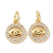 Real 18K Gold Plated Brass Micro Pave Cubic Zirconia Pendants, with Jump Ring, Evil Eye Charms, Colorful, 12.5x10.5x2.5mm, Hole: 4mm(KK-L209-039G-07)