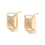 Brass Micro Pave Cubic Zirconia Stud Earring Findings, Rectangle, Real 18K Gold Plated, 13x8mm, Hole: 1.5mm, Pin: 0.8mm(KK-E107-22G)