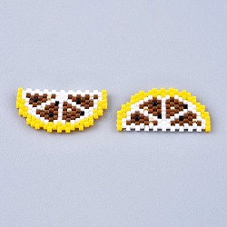 Handmade Seed Beads Pendants, with Elastic Thread, Loom Pattern, Lemon, Sienna, 15.5x28x1.5~2mm(SEED-I012-12)