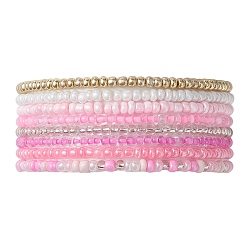 8Pcs 8 Color Glass Seed Beaded Stretch Bracelets Set for Women, Pink, Inner Diameter: 2-1/8 inch(5.5cm)(BJEW-JB09661-01)