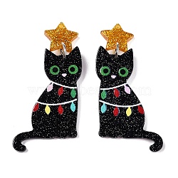 Christmas Themed  Acrylic Pendants, with Iron Findings, Cat Shape, 51x26x2mm, Hole: 1.2mm(X-SACR-P023-B02)