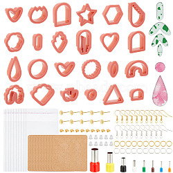 DIY Earring Making Finding Kit, Including Star & Leaf & Shell & Fire Plastic Mold Cutters, Iron Earring Hooks & Jump Rings & Stud Earrings, Hole Punchers, Iron & Plastic Ear Nuts, Saddle Brown, 136Pcs/set(DIY-WH0030-52A)