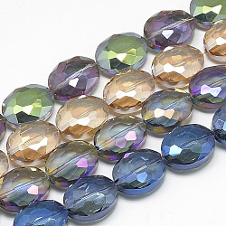 Electroplate Glass Beads Strands, Rainbow Plated, Faceted, Oval, Mixed Color, 16x12x7~8mm, Hole: 1mm, about 50pcs/32.6 inch(EGLA-S152-16x12mm-M)