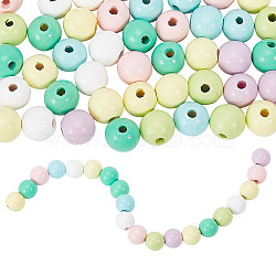 Globleland 140Pcs 7 Colors Spray Painted Wood European Beads, Large Hole Round Beads, Mixed Color, 15~16x14.5~16mm, Hole: 4mm, 20pcs/color(WOOD-GL0001-18)