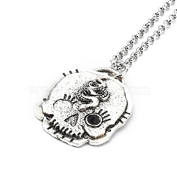 Skull Rhinestone Pendant Necklaces with Rolo Chains, Alloy Jewelry for Men Women, Snake, 27.17 inch(69cm)(NJEW-F309-07)