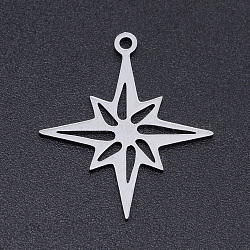 201 Stainless Steel Laser Cut Pendants, Star, Stainless Steel Color, 24x21x1mm, Hole: 1.4mm(STAS-S105-T898-1)