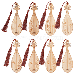 8Pcs 8 Style Ancient Musical Instrument Pipa Chinese Style Bookmark with Tassels for Book Lover, BurlyWood, 120.5~218mm, 1pc/style(AJEW-GO0001-13)