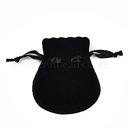 Double Sided Velvet Bags, Calabash Shape Drawstring Jewelry Pouches, Black, 14.3x11.7x0.16cm(TP-S003-07C-01)