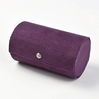 3 Layers Velvet Jewelry Storage Box for Women, Cylinder Jewelry Sets Display Case, Purple, 13.5x7.5cm