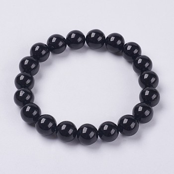 Natural Jade Beaded Stretch Bracelet, Dyed, Round, Black, 2 inch(5cm), Beads: 8mm, about 22pcs/strand