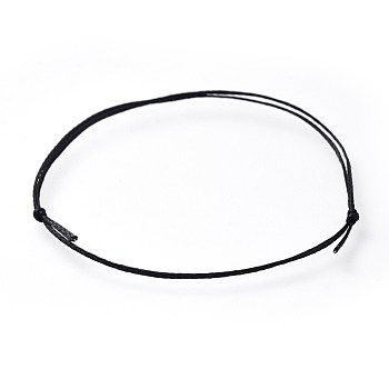 Adjustable Flat Waxed Polyester Cords Bracelet Making, Black, 8 inch~11-7/8 inch(20.4~30cm)