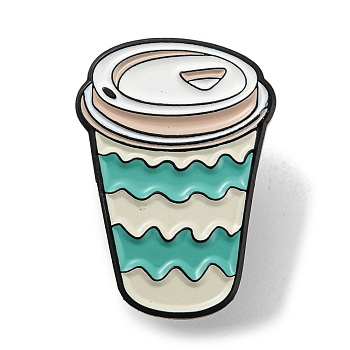 Hot Drink Cup with Wave Enamel Pins, Black Alloy Badge for Women Men, Turquoise, 26.3x18.7x1.5mm