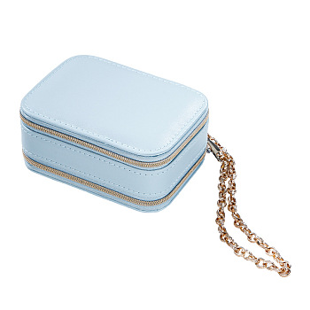 2-Layer Portable PU Leather Jewelry Set Shoulder Bag Boxes, Jewelry Zipper Case with Mirror Inside, for Earrings, Rings, Necklaces Storage, Light Sky Blue, 11.5x8.5x5.5cm