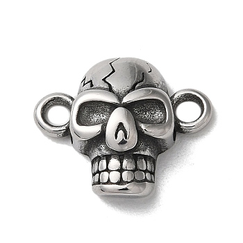 Tibetan Style 304 Stainless Steel Connector Charms, Skull Links, Antique Silver, 14x16x5mm, Hole: 2mm
