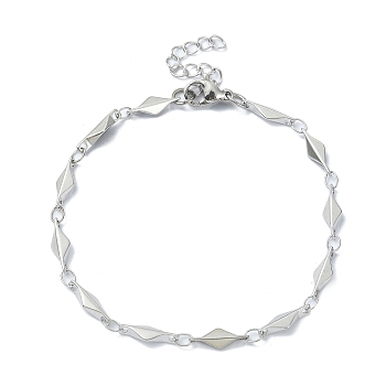 304 Stainless Steel Rhombus Link Chain Bracelets for Women, Stainless Steel Color, 6-7/8 inch(17.5cm)