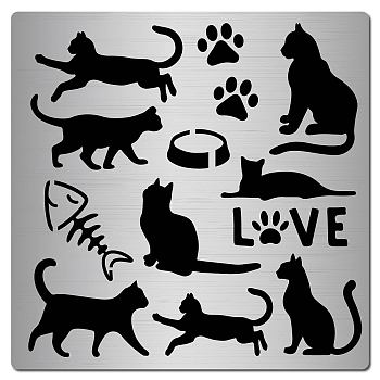 Stainless Steel Cutting Dies Stencils, for DIY Scrapbooking/Photo Album, Decorative Embossing DIY Paper Card, Matte Stainless Steel Color, Cat Pattern, 16x16cm