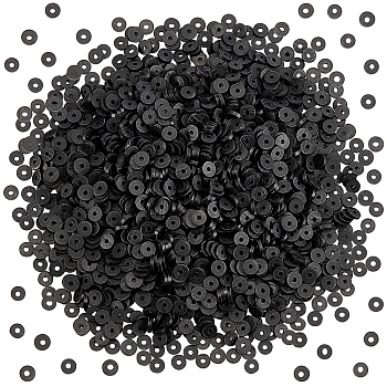 PANDAHALL ELITE Handmade Polymer Clay Beads, Disc/Flat Round, Heishi Beads, Black, 5x1mm, Hole: 2mm, about 380~400pcs/strand, 17.7 inch, 8strands