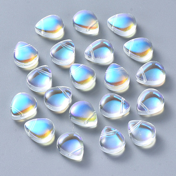 Transparent Spray Painted Glass Beads, Top Drilled Beads, AB Color Plated, Teardrop, Clear AB, 12.5x10.5x5.5mm, Hole: 0.9mm