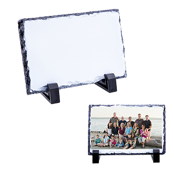 Sublimation Blank Natural Slate Rock Stone Plate, with 2Pcs Plastic Racks, Vertical Rectangle Photo Frame for Heat Press Machine, Finished: 80x93x145mm