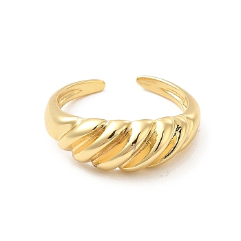 Rack Plating Brass Croissant Open Cuff Ring for Women, Cadmium Free & Lead Free, Real 18K Gold Plated, US Size 7(17.3mm)