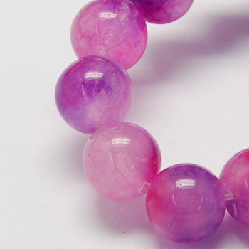 Two Tone Natural Jade Bead Strands, Dyed, Round, Pearl Pink, 8mm, Hole: 1mm, about 48pcs/strand, 14.9 inch