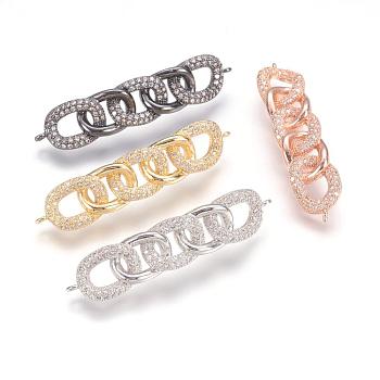 Brass Micro Pave Cubic Zirconia Links, Chain Shaped, Mixed Color, 9x42x5mm, Hole: 1mm